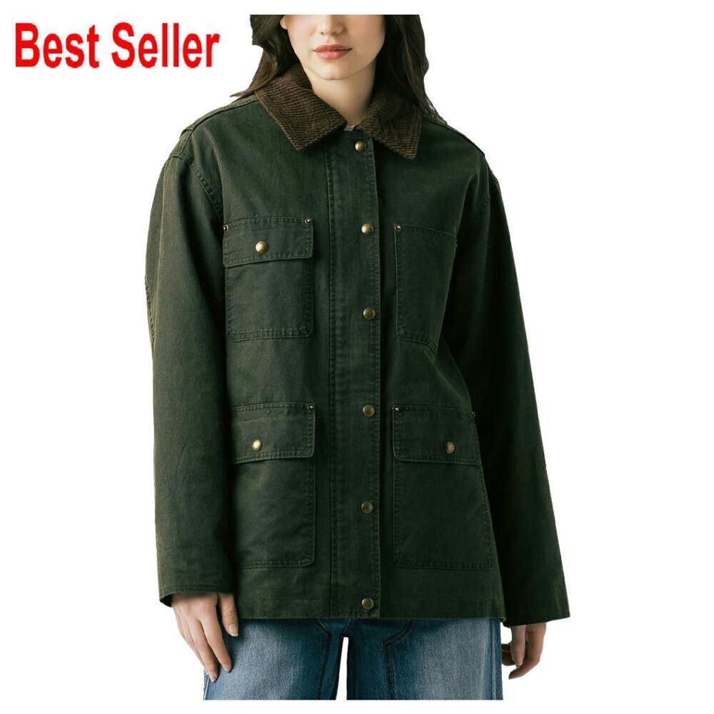 Coated Barn Jacket Corduroy Collar Casual Chic Retro Oversized Fit